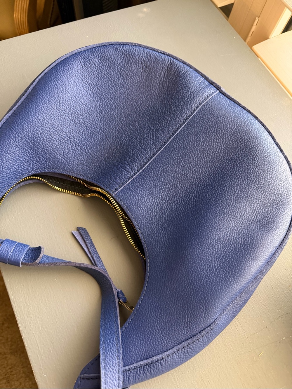 Portland Leather Navy Blue Crescent Shoulder Bag